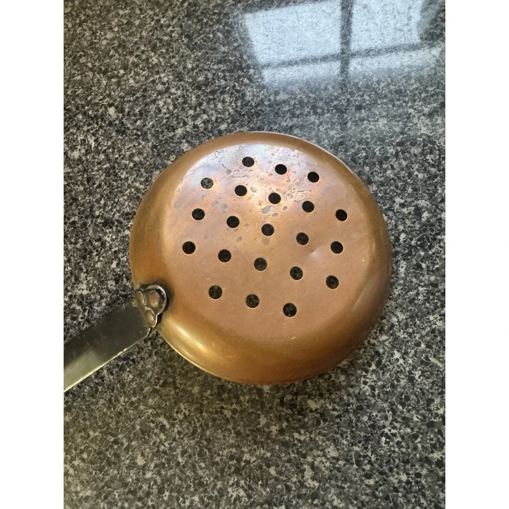 Hammered Copper Wrought Iron Ladle Strainer Skimmer Spoon - 17